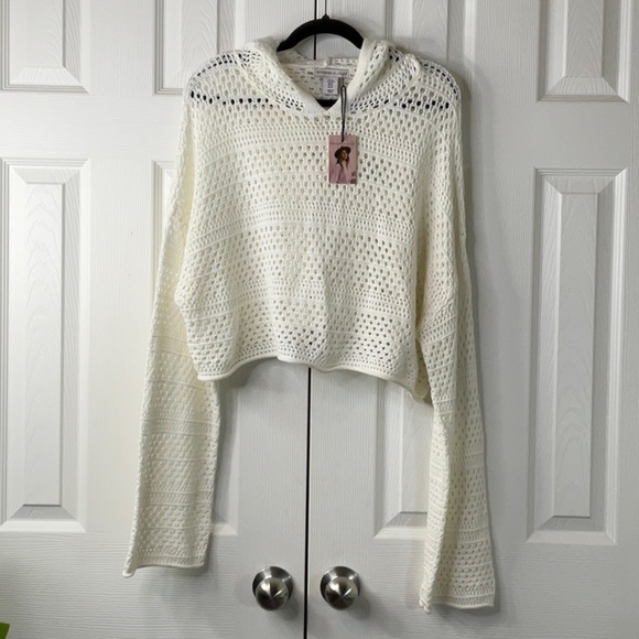 Sincerely Jules White Open Knit Hoodie Top Size XL - Picture 1 of 9